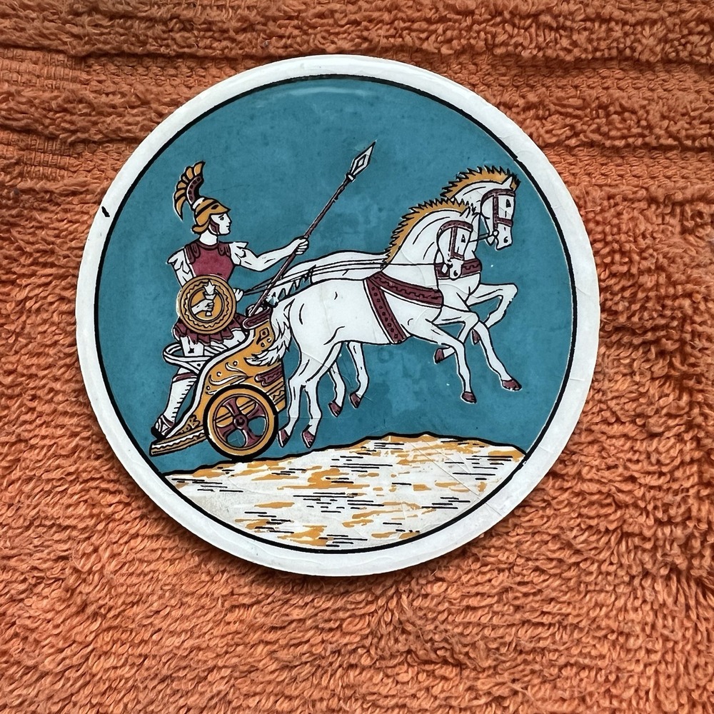 Handmade Greek Ceramic Coaster Plaque Chariot Warrior Art by Smaltotechniki